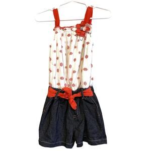 Little Lass sleeveless romper denim belt floral lightweight comfortable 4T